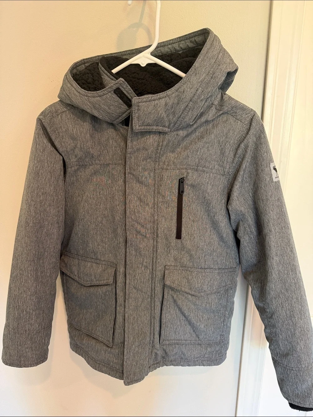 abercrombie kids Heather Grey Hooded Puffer Jacket